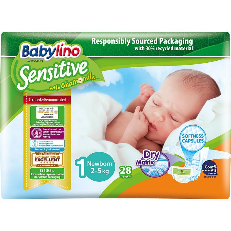 Babylino Sensitive Еднократни пелени зо новородено Newborn 1 2-5кг 28бр.
